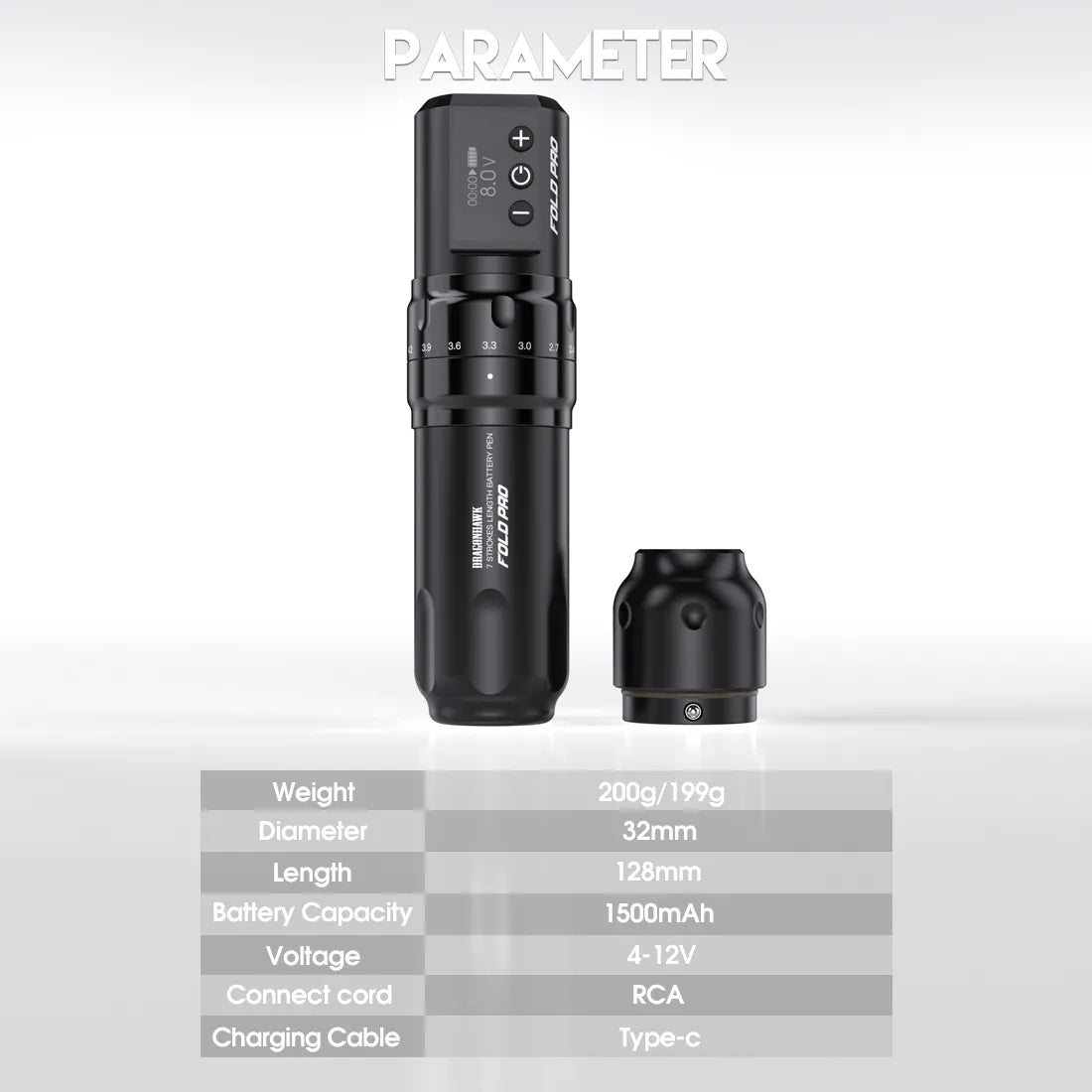 Dragonhawk Wireless Tattoo Pen Machine with 7 Stroke Length | Two Batteries | Fold Pro