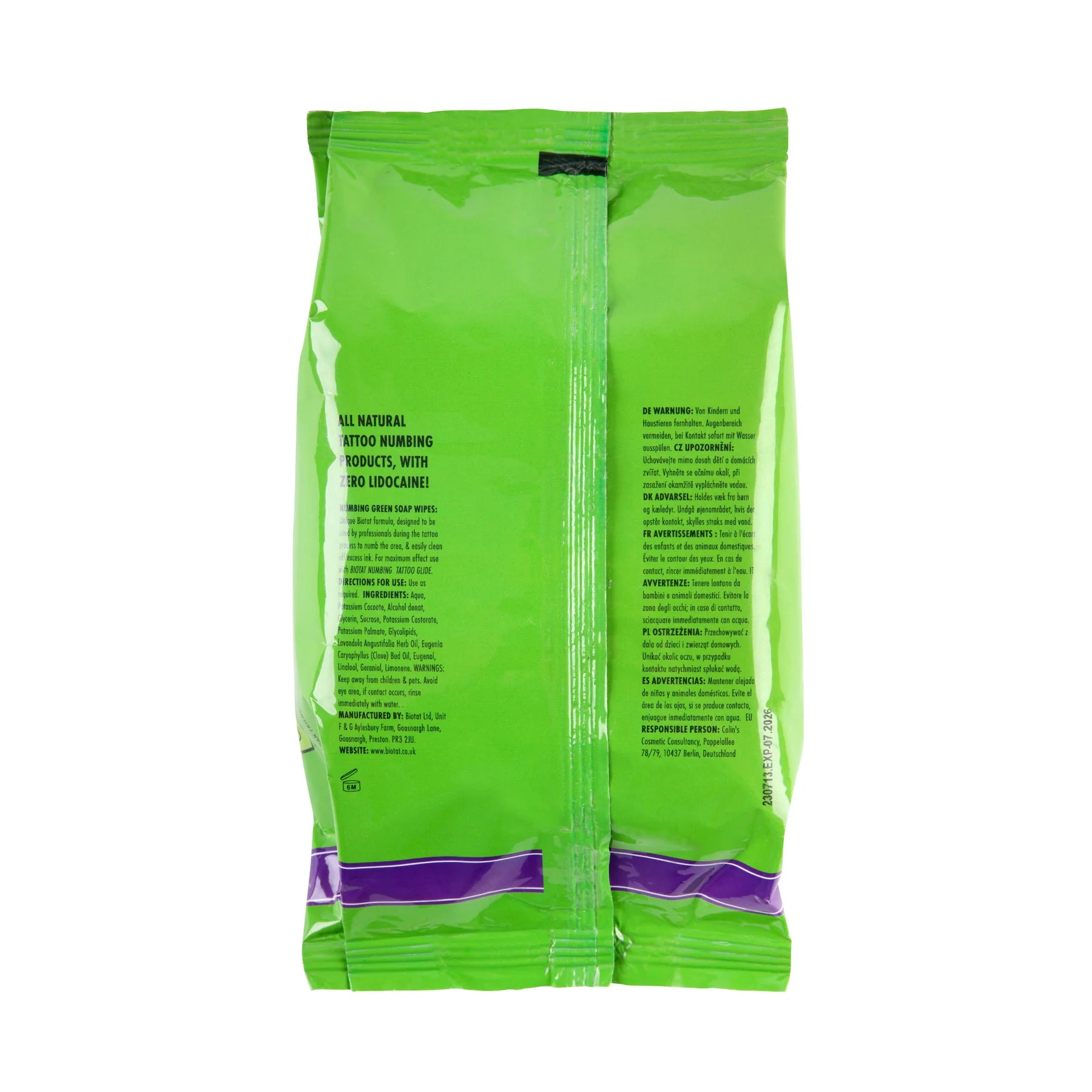 Natural Numbing Green Soap Wipes By Biotat®