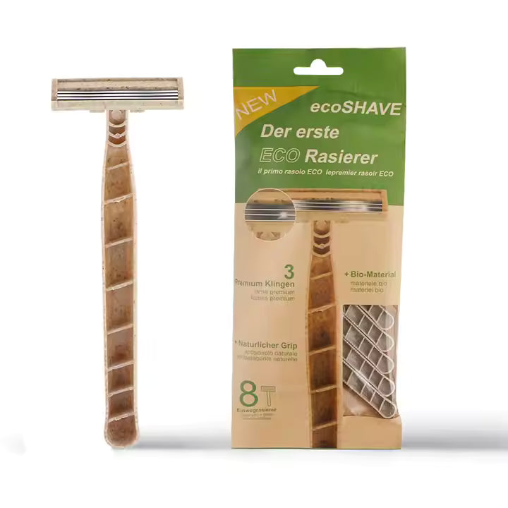 Eco Friendly Razors with 3 Blades - Biodegradable Wheat Straw Material - 8pcs