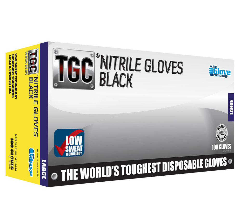 TGC® Black Premium Nitrile Gloves With Low Sweat Technology - 100 Pcs/Box