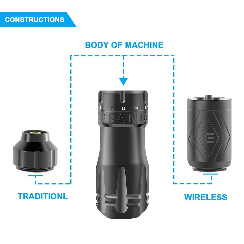 EMALLA Wireless Tattoo Machine 7 Adjustable Stroke + 2 Batteries