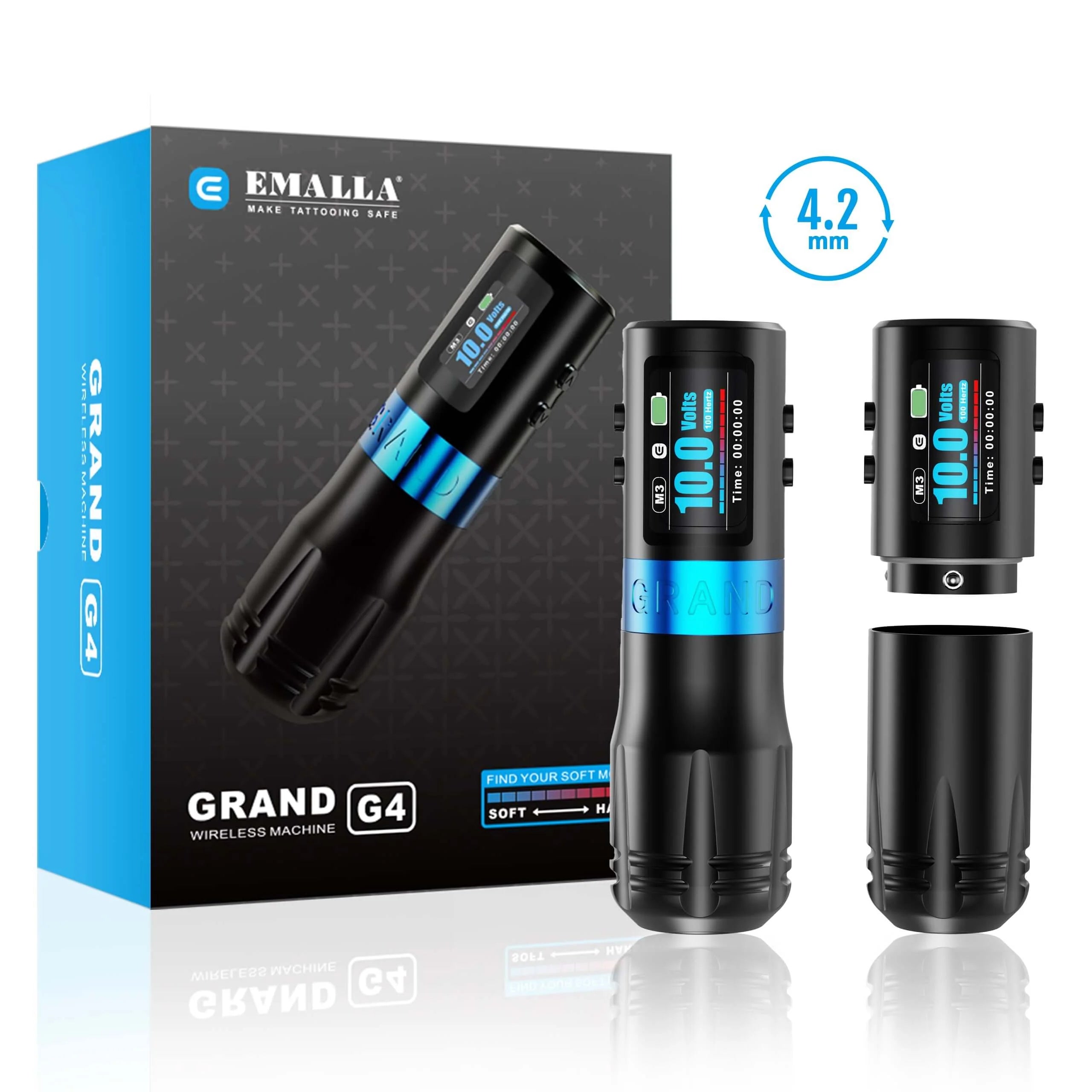 EMALLA Wireless Tattoo Machine 4.2mm stroke soft function | Grand G4 + 2 Batteries