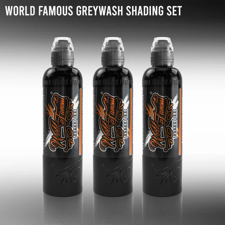 3 Bottle Greywash Set - World Famous Tattoo Ink - Pick Size