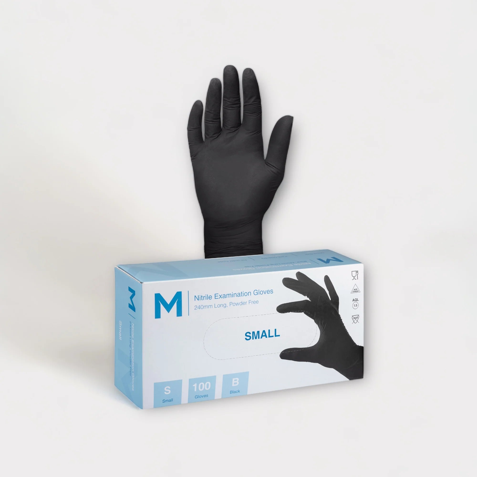 M Nitrile - Powder Free Gloves - Examination Gloves - Black - Small - 100pc Secondary image
