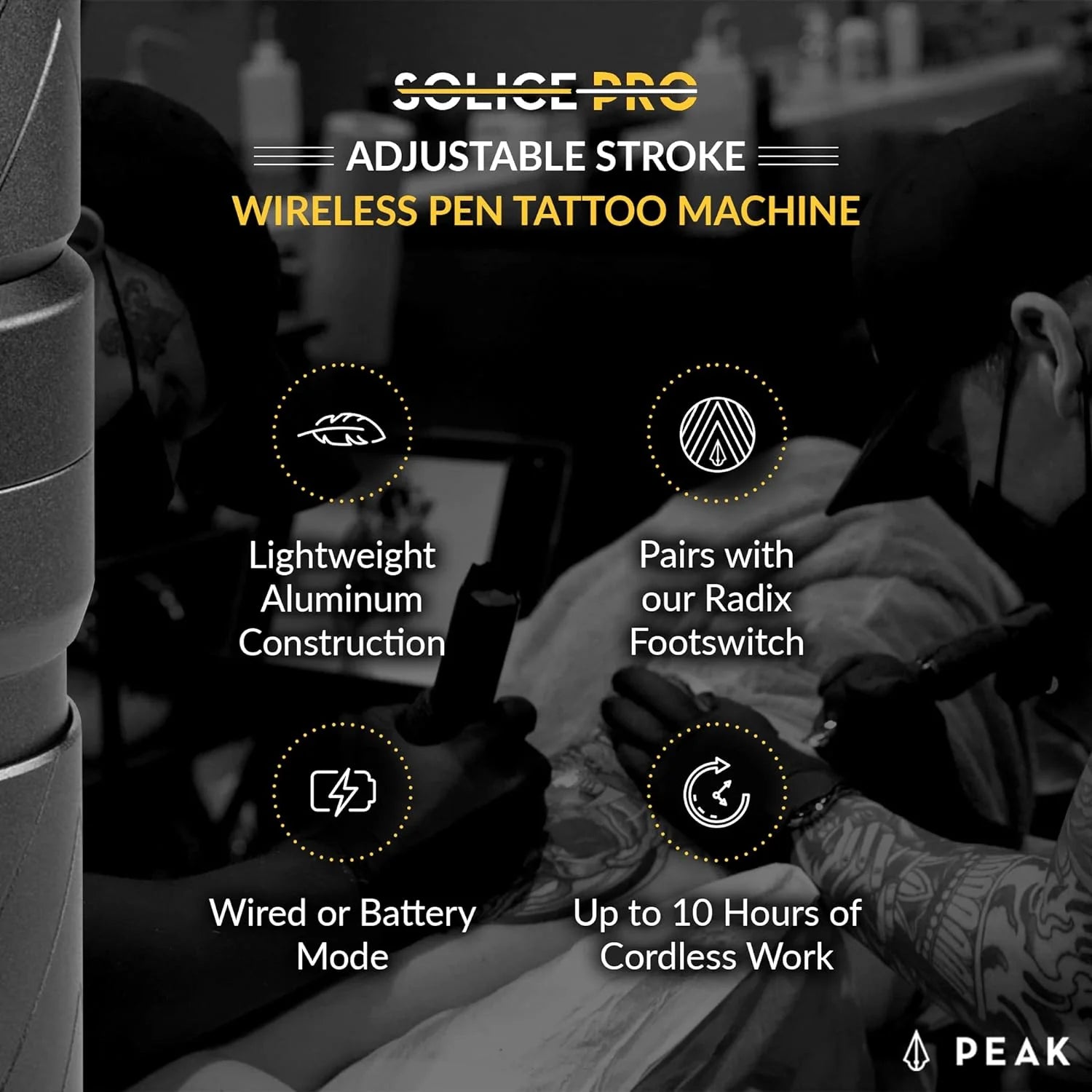 Peak Solice Pro - Adjustable Stroke Wireless Pen Tattoo Machine - Pick Color