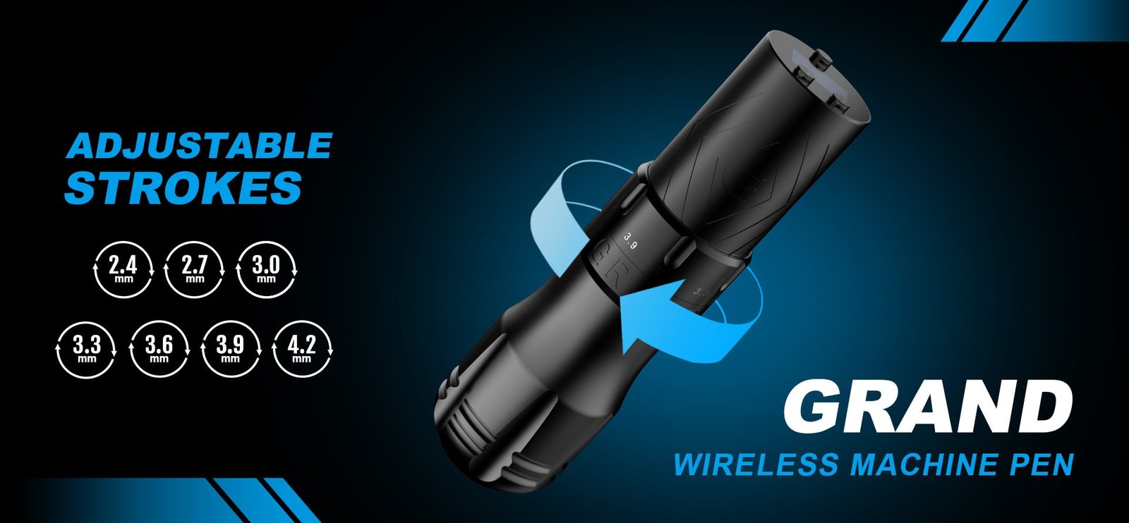 EMALLA Wireless Tattoo Machine 7 Adjustable Stroke + 2 Batteries