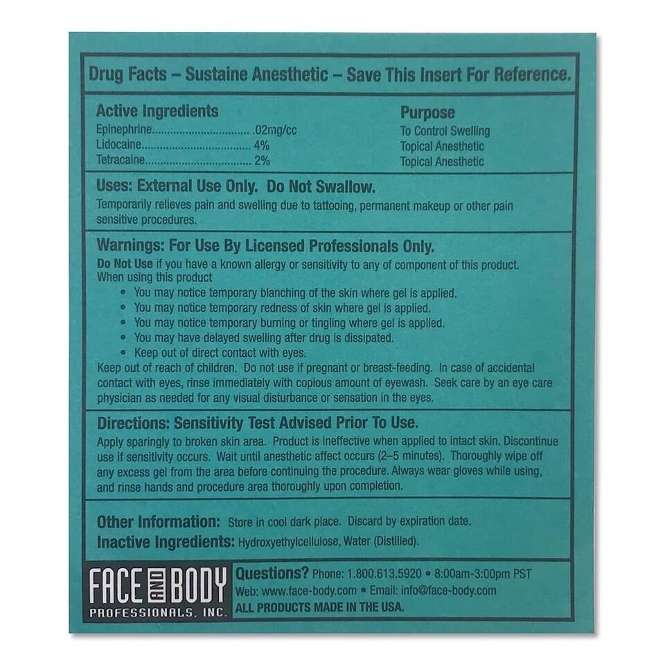 Sustaine Blue Gel - During Procedure Numbing Gel - 34ml